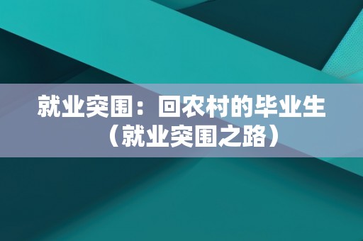 就业突围：回农村的毕业生（就业突围之路）