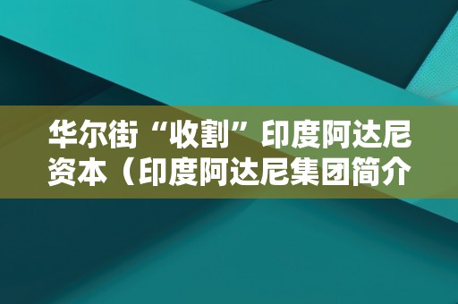 华尔街“收割”印度阿达尼资本（印度阿达尼集团简介）