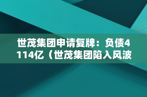 世茂集团申请复牌：负债4114亿（世茂集团陷入风波）